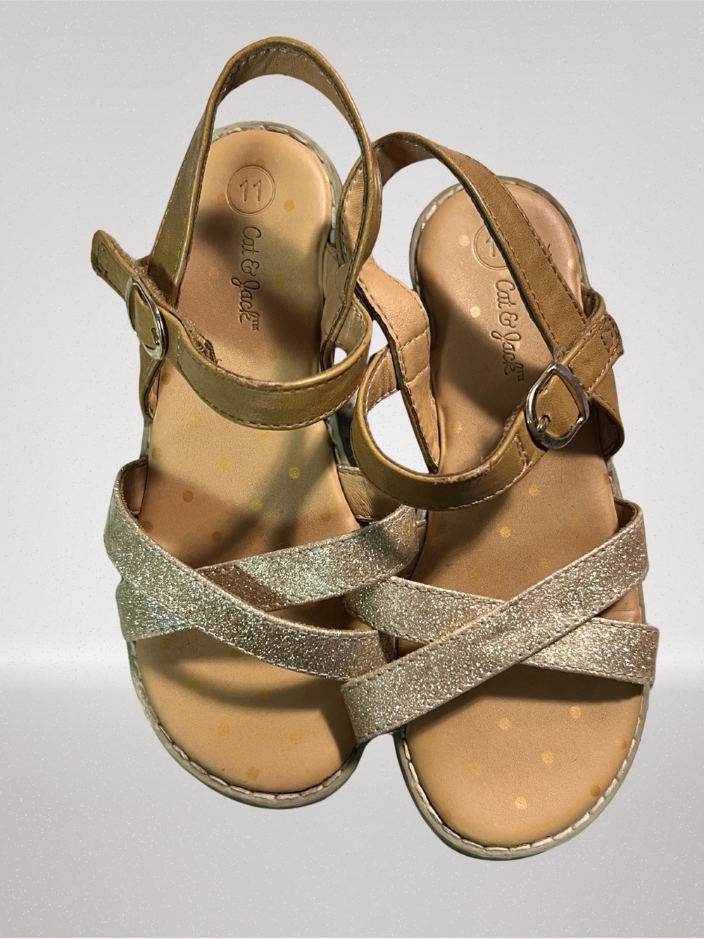 Cat & Jack Girls Gold Glitter Strappy Sandals Size 11